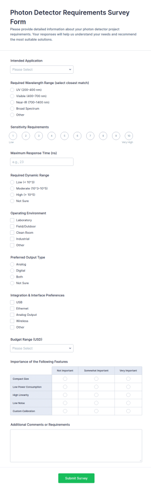 Photon Detector Requirements Survey Form Template