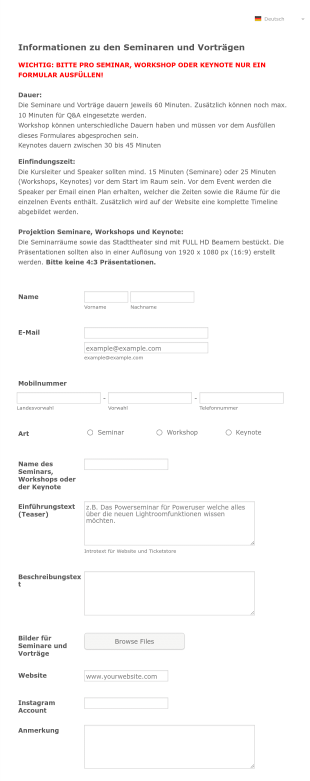 PhotoSCHWEIZ Seminare Und Workshops Form Template