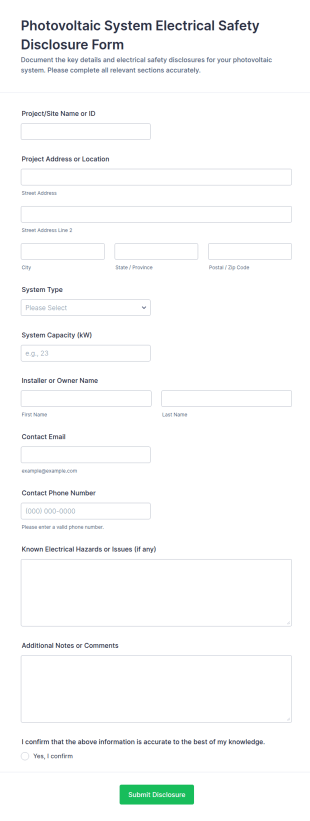 Photovoltaic System Electrical Safety Disclosure Form Template
