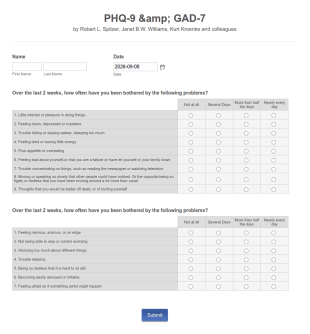 Phq 9 And Gad 7 Form Template