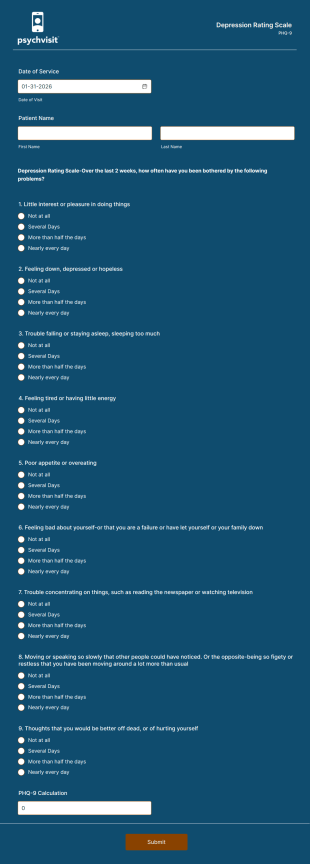 PHQ 9 Rating Scale Form Template