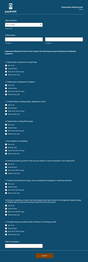 PHQ 9 Rating Scale Form Template