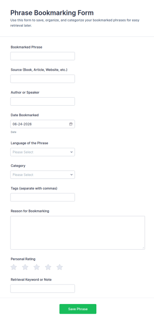Phrase Bookmarking Form Template
