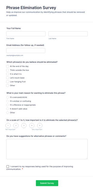 Phrase Elimination Survey Form Template