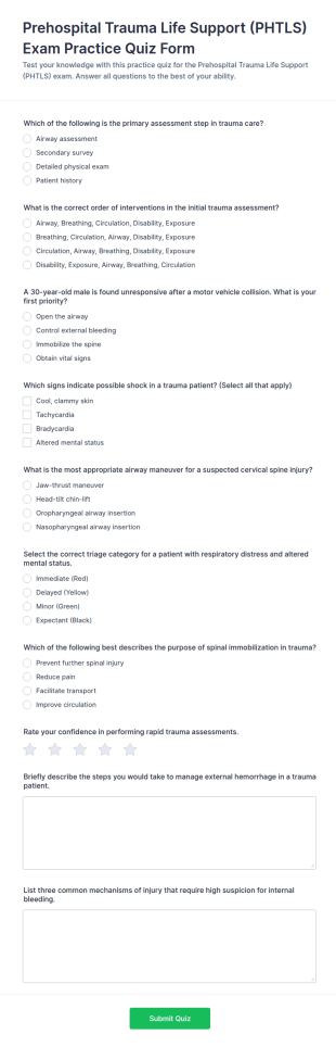 PHTLS Exam Practice Quiz Form Template