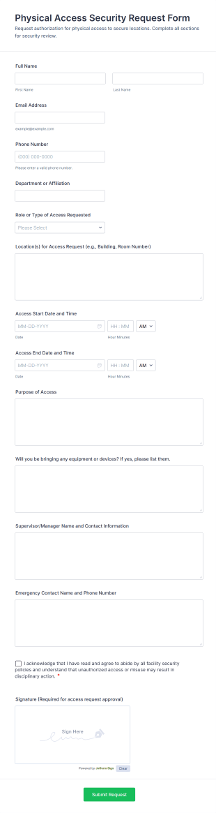 Physical Access Security Request Form Template