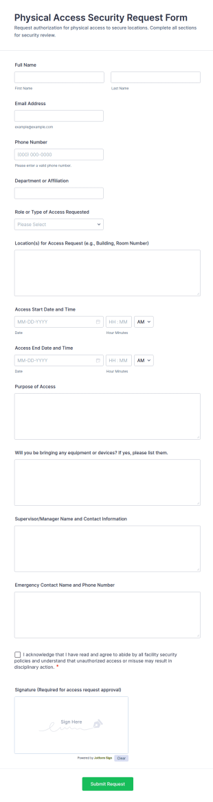 Physical Access Security Request Form Template