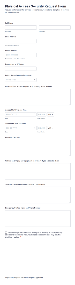 Physical Access Security Request Form Template