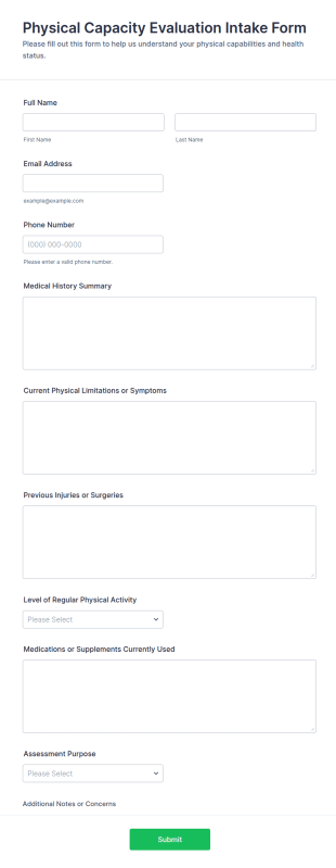 Physical Capacity Evaluation Intake Form Template