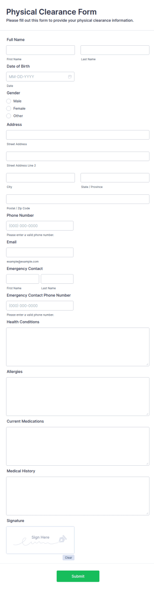Physical Clearance Form Template
