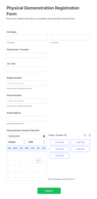 Physical Demonstration Registration Form Template