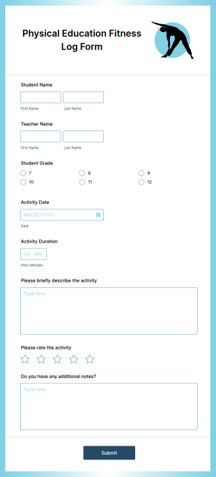 Physical Education Fitness Log Form Template