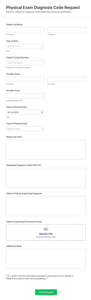 Physical Exam Diagnosis Code Request Form Template
