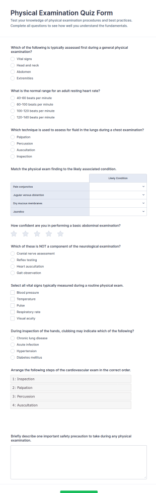 Physical Examination Quiz Form Template