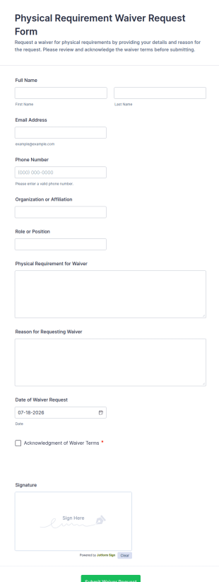 Physical Requirement Waiver Request Form Template
