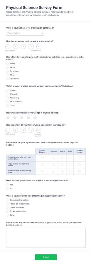 Physical Science Survey Form Template