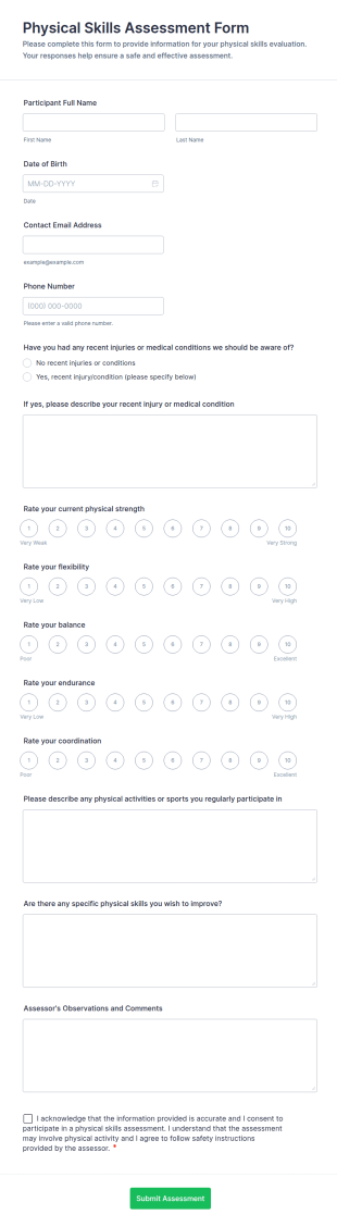 Physical Skills Assessment Form Template