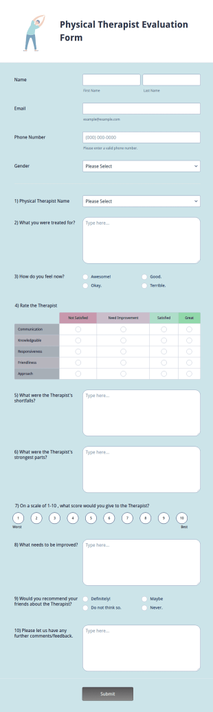 Physical Therapist Evaluation Form Template