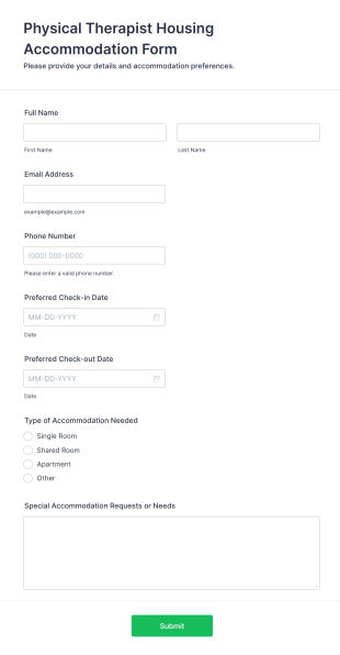Physical Therapist Housing Accommodation Form Template