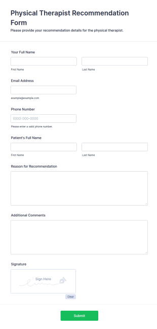 Physical Therapist Recommendation Form Template