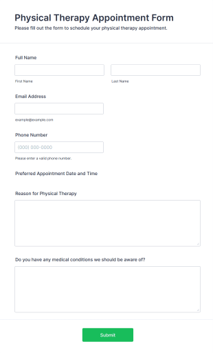 Physical Therapy Appointment Form Template