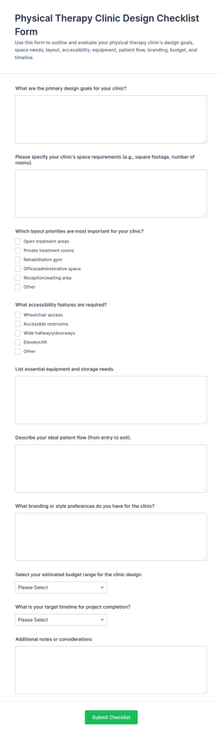 Physical Therapy Clinic Design Checklist Form Template