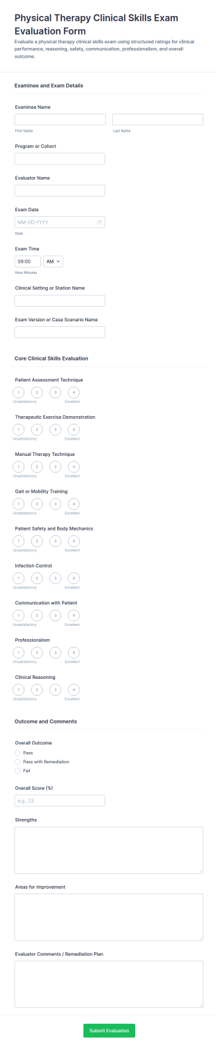Physical Therapy Clinical Skills Exam Evaluation Form Template