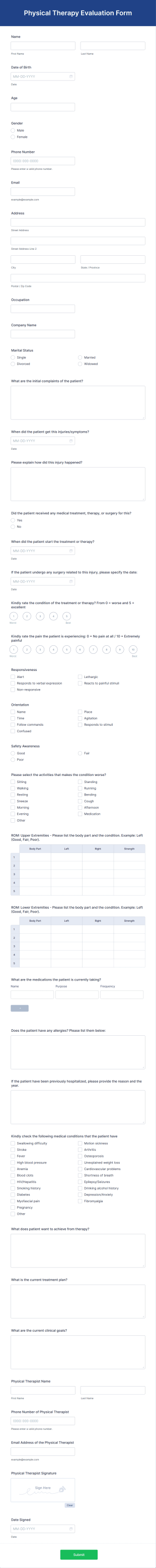Physical Therapy Evaluation Form Template