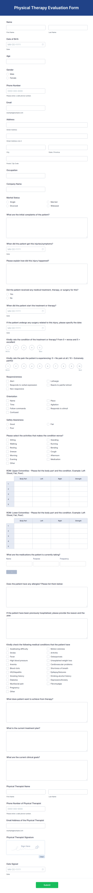 Physical Therapy Evaluation Form Template