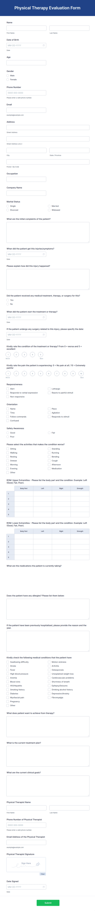 Physical Therapy Evaluation Form Template