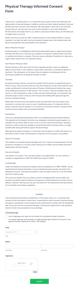 Physical Therapy Informed Consent Form Template