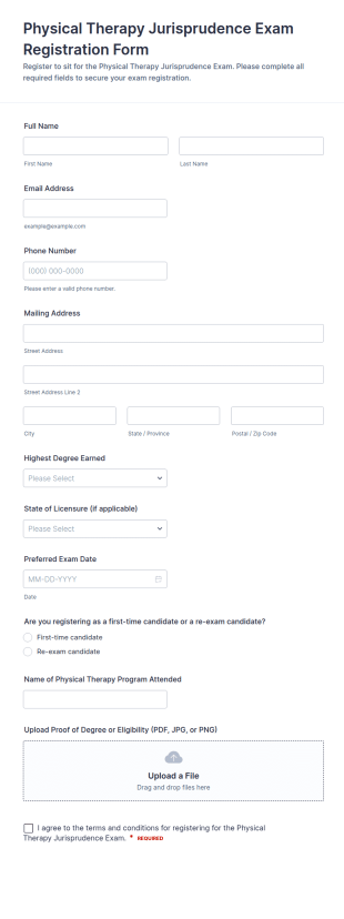 Physical Therapy Jurisprudence Exam Registration Form Template