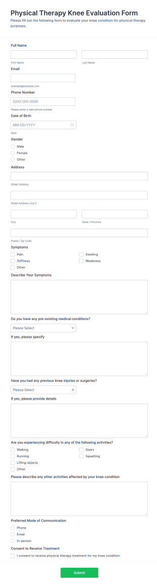 Physical Therapy Knee Evaluation Form Template