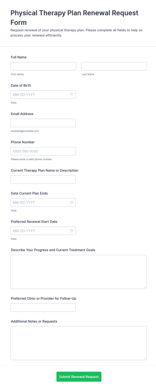 Physical Therapy Plan Renewal Request Form Template