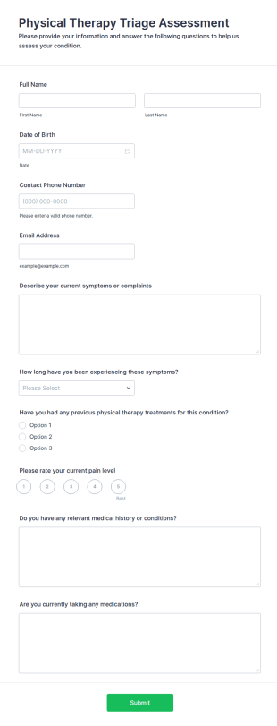 Physical Therapy Triage Assessment Form Template