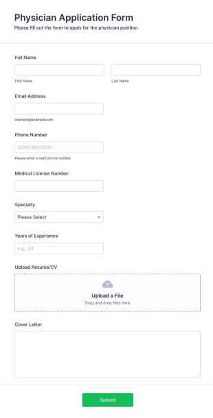 Physician Application Form Template