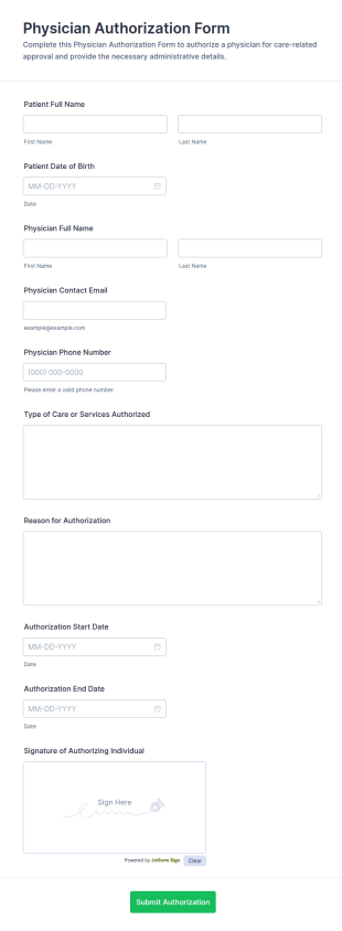 Physician Authorization Form Template