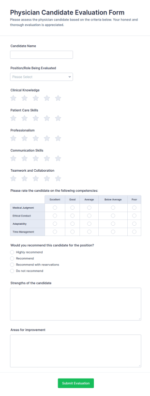 Physician Candidate Evaluation Form Template