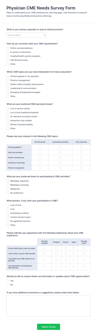 Physician CME Needs Survey Form Template