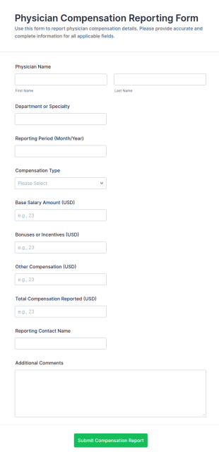 Physician Compensation Reporting Form Template