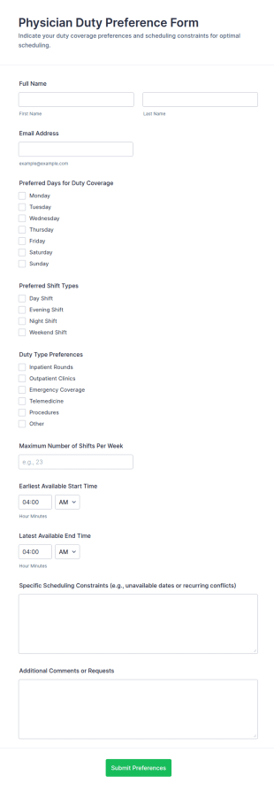 Physician Duty Preference Form Template