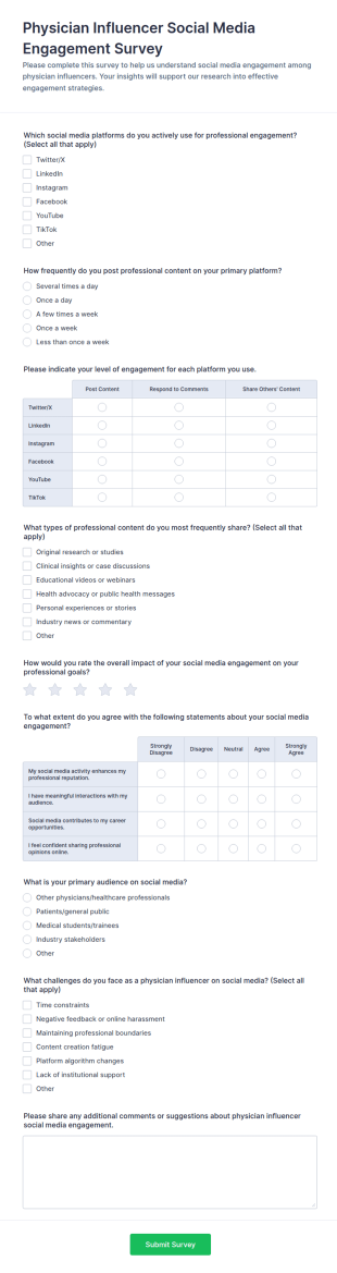 Physician Influencer Social Media Engagement Survey Form Template