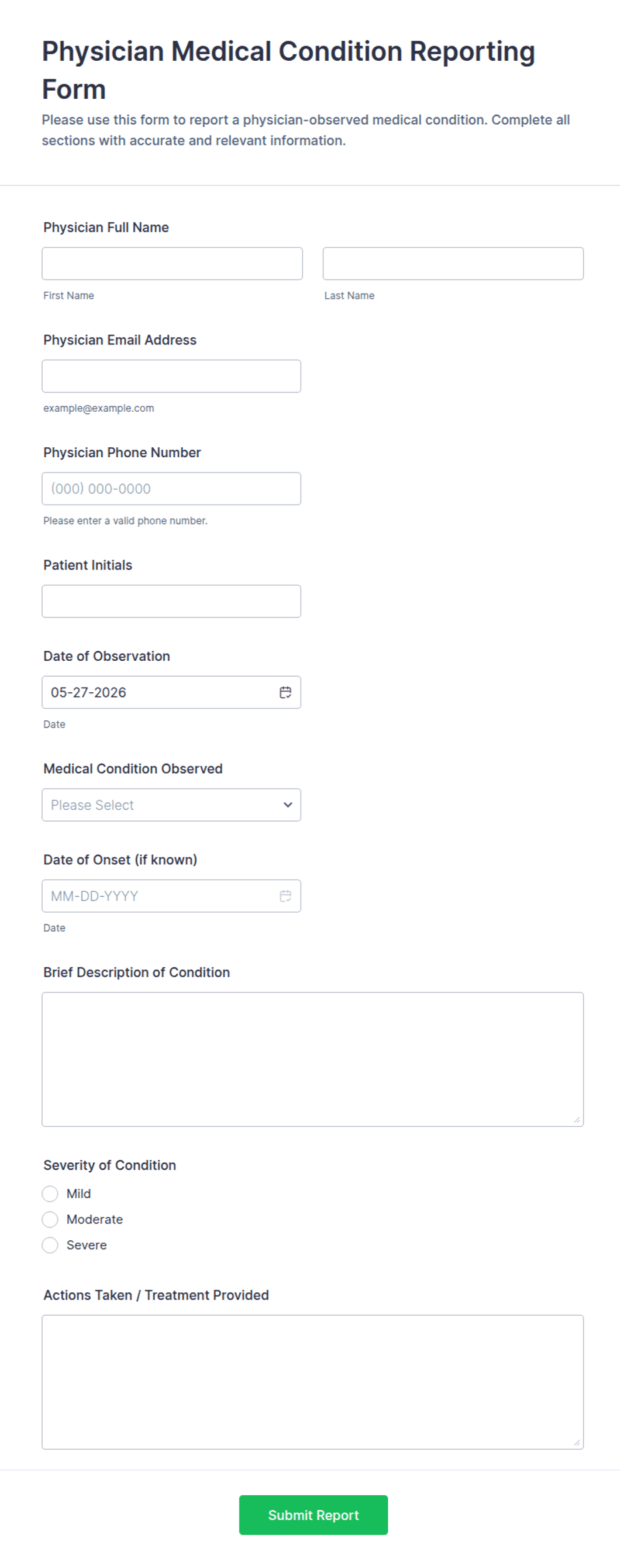 Physician Medical Condition Reporting Form Template | Jotform