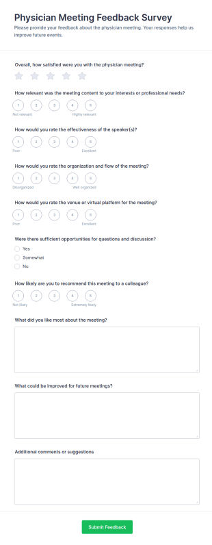 Physician Meeting Feedback Survey Form Template