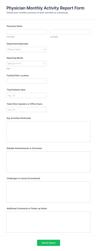 Physician Monthly Activity Report Form Template