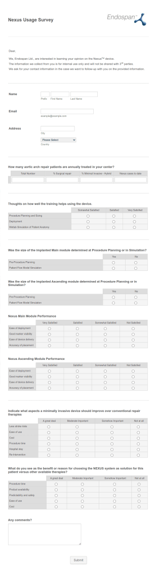 Physician Nexus Usage Survey Form Template