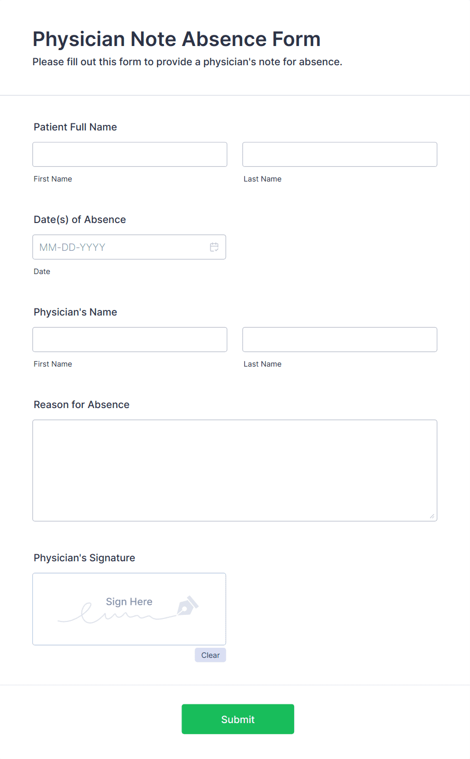 Physician Note Absence Form Template | Jotform
