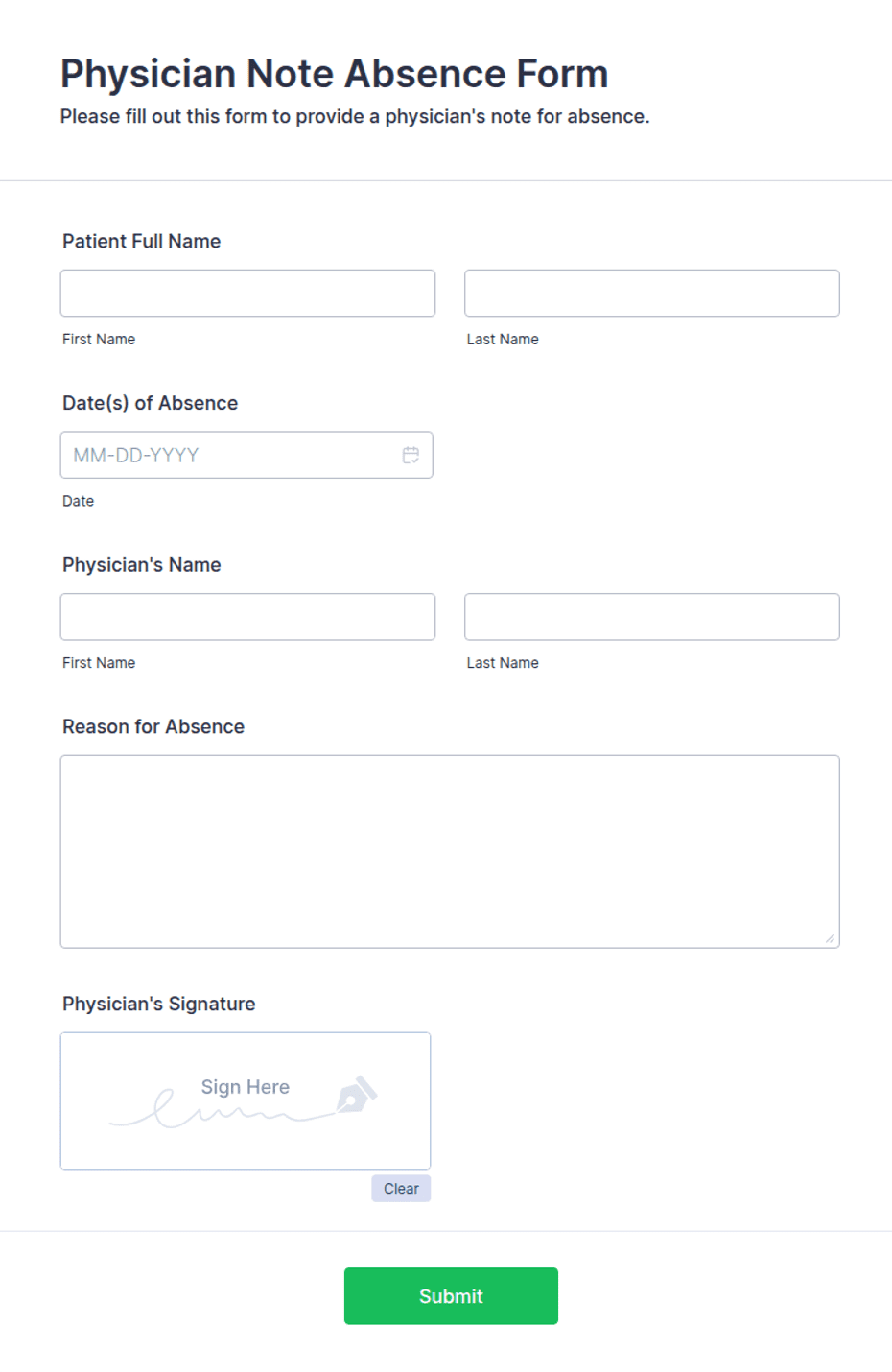 Matrix Absence Management Doctors Form.pdf Physician Note Absence Form Template | Jotform