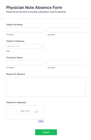 Physician Note Absence Form Template