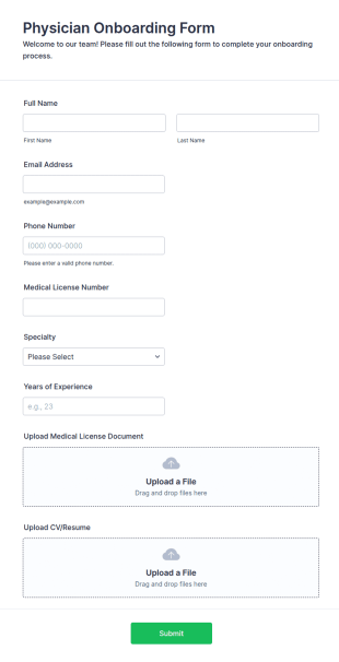 Physician Onboarding Form Template